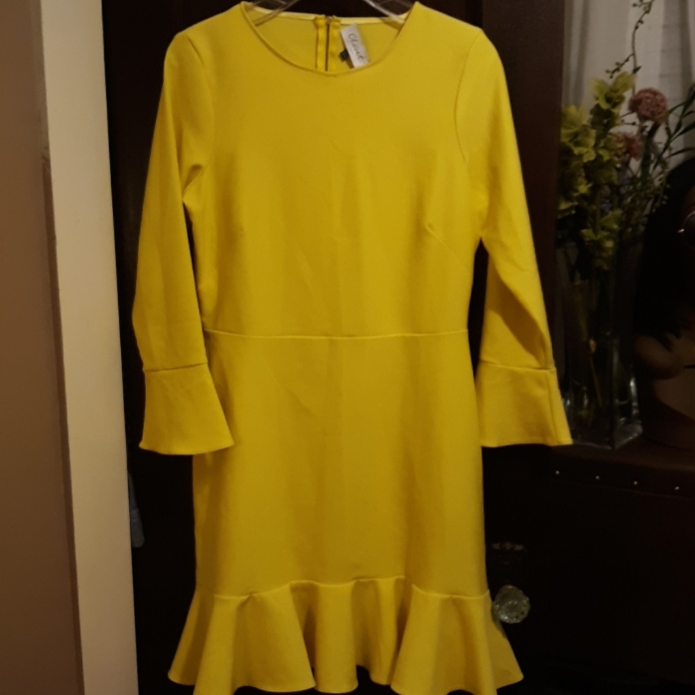 Bohoo yellow trumpet hem dress